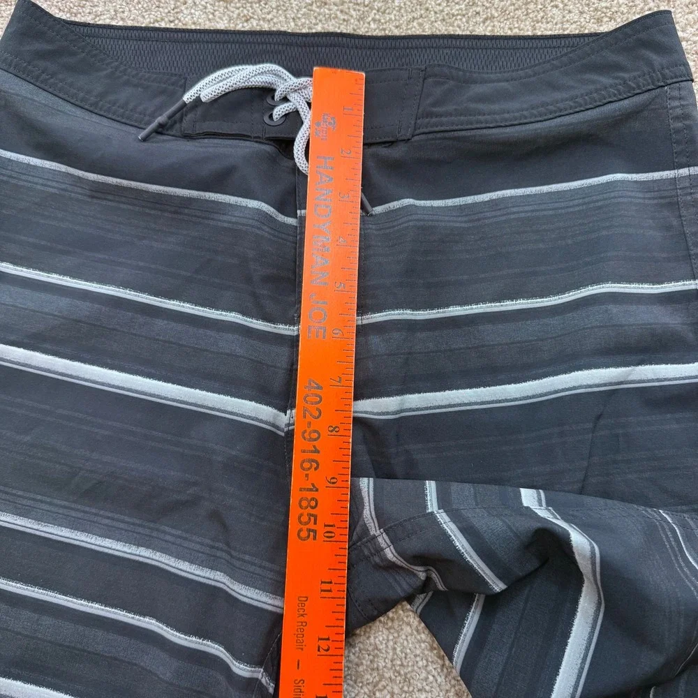 George Mens Black Grey Striped SURF Board Shorts Swim Trunks 30 Quick Dry